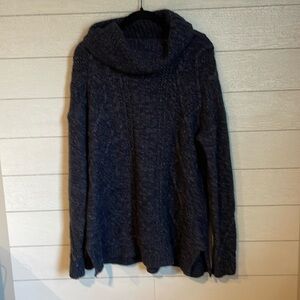 Land's End Women's Cotton Wool blend Fishermans Navy Cowl neck Sweater size M‎